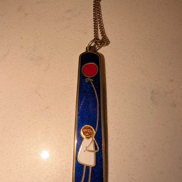 De Passille/Sylvestre Enamel Necklace of Child Holding Red Balloon